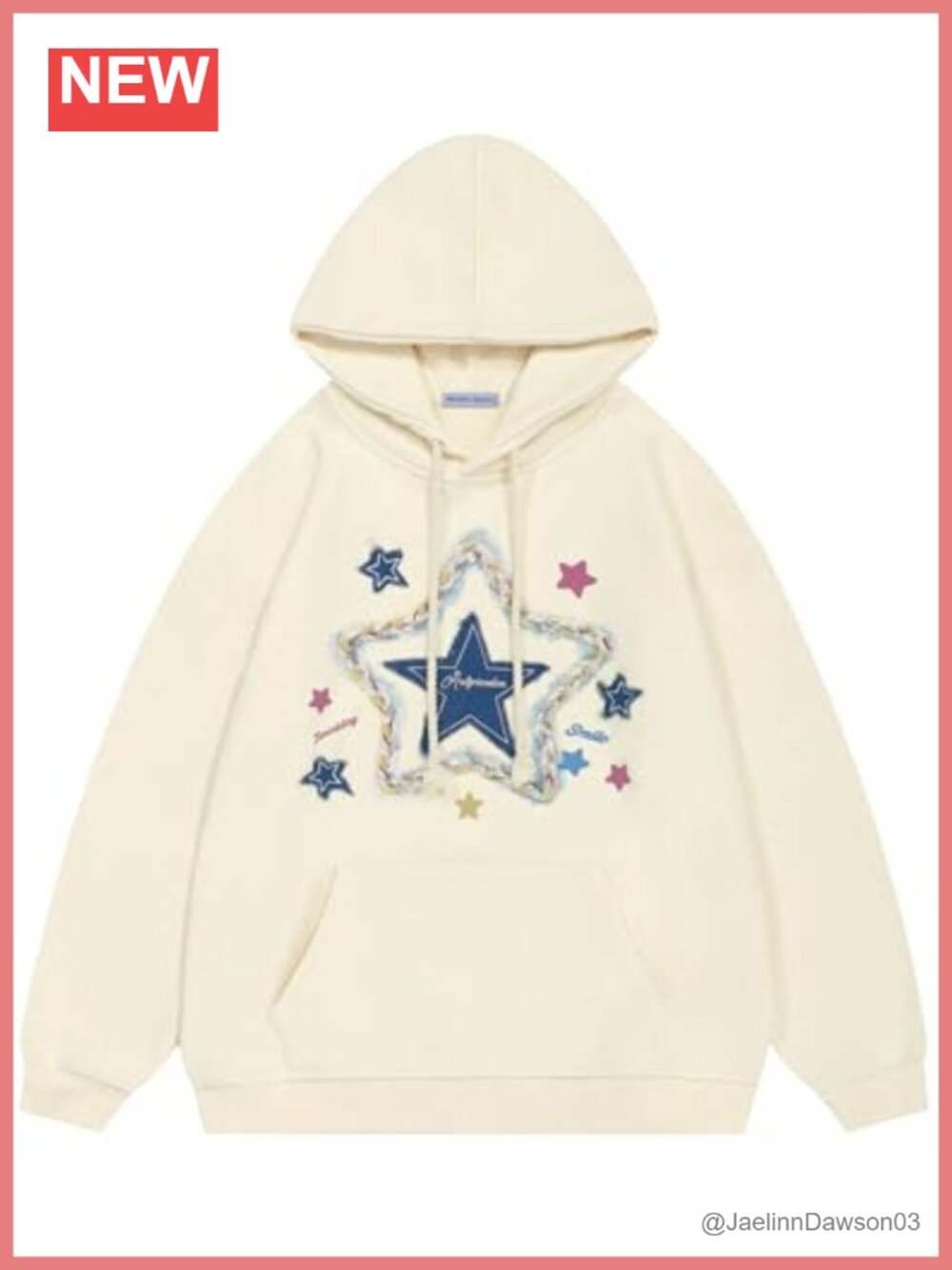 Oversized Fleece Hoodie Star Graphic Streetwear Pullover Pocket
